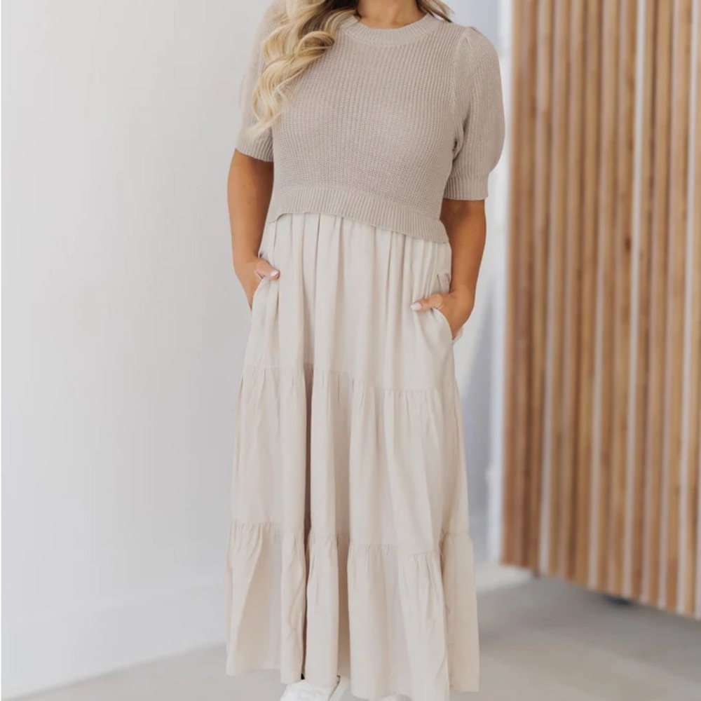 Landry Kate Beige Knit Top Maxi Dress
